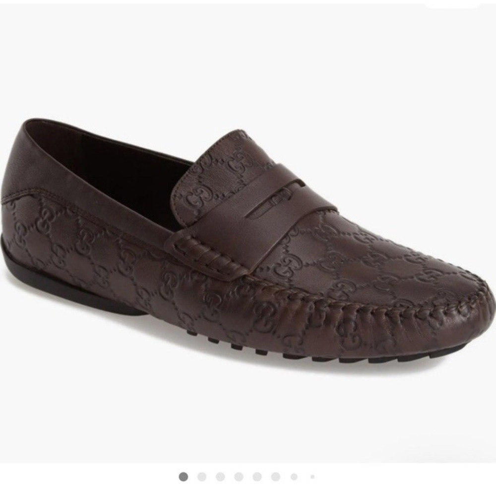 Gucci Guccissima Brown Leather Driving Loafers Men EU 64G Made in Italy NEW